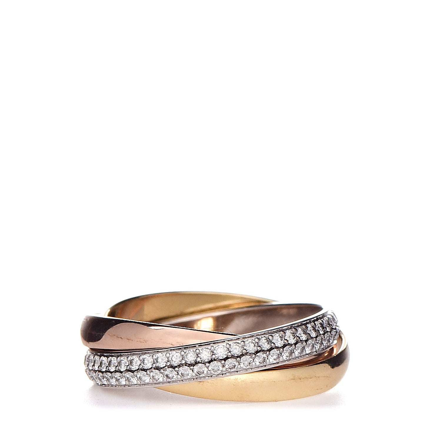18K White Yellow Pink Gold Diamond Small Trinity Paved Ring 53 6.25