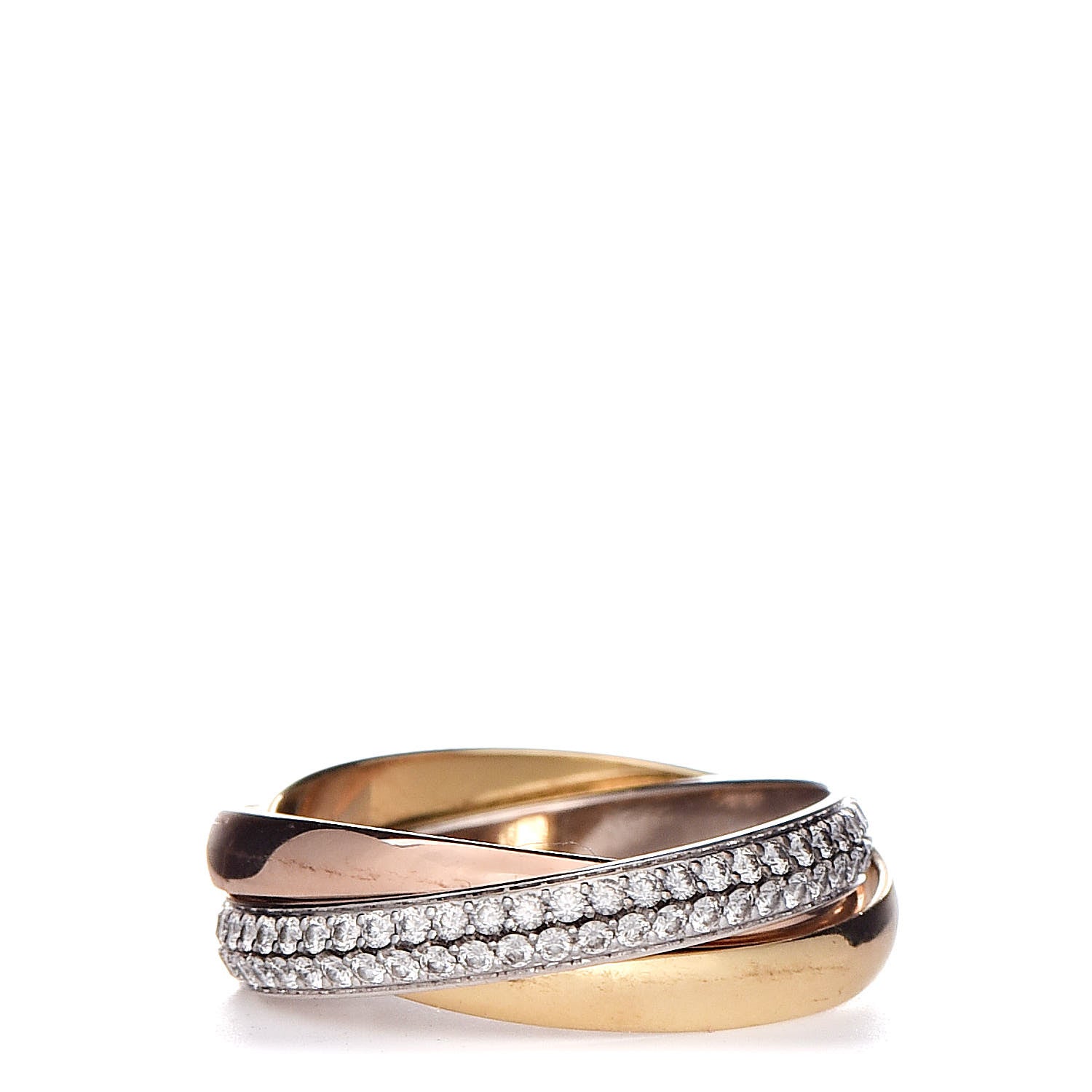 Cartier 18K White Yellow Pink Gold Diamond Small Trinity Paved Ring 53 6.25 2 of 12
