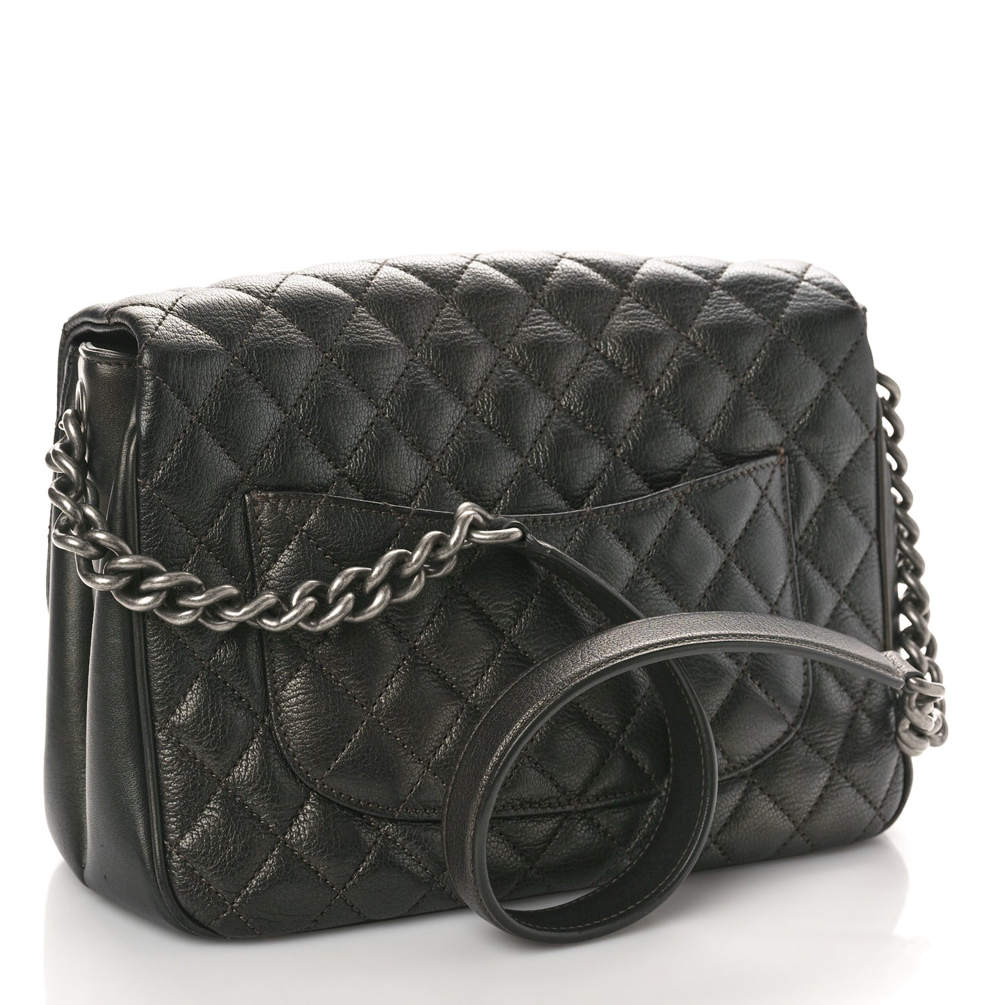 Caviar Quilted Medium Rock In Rome Single Flap Charcoal