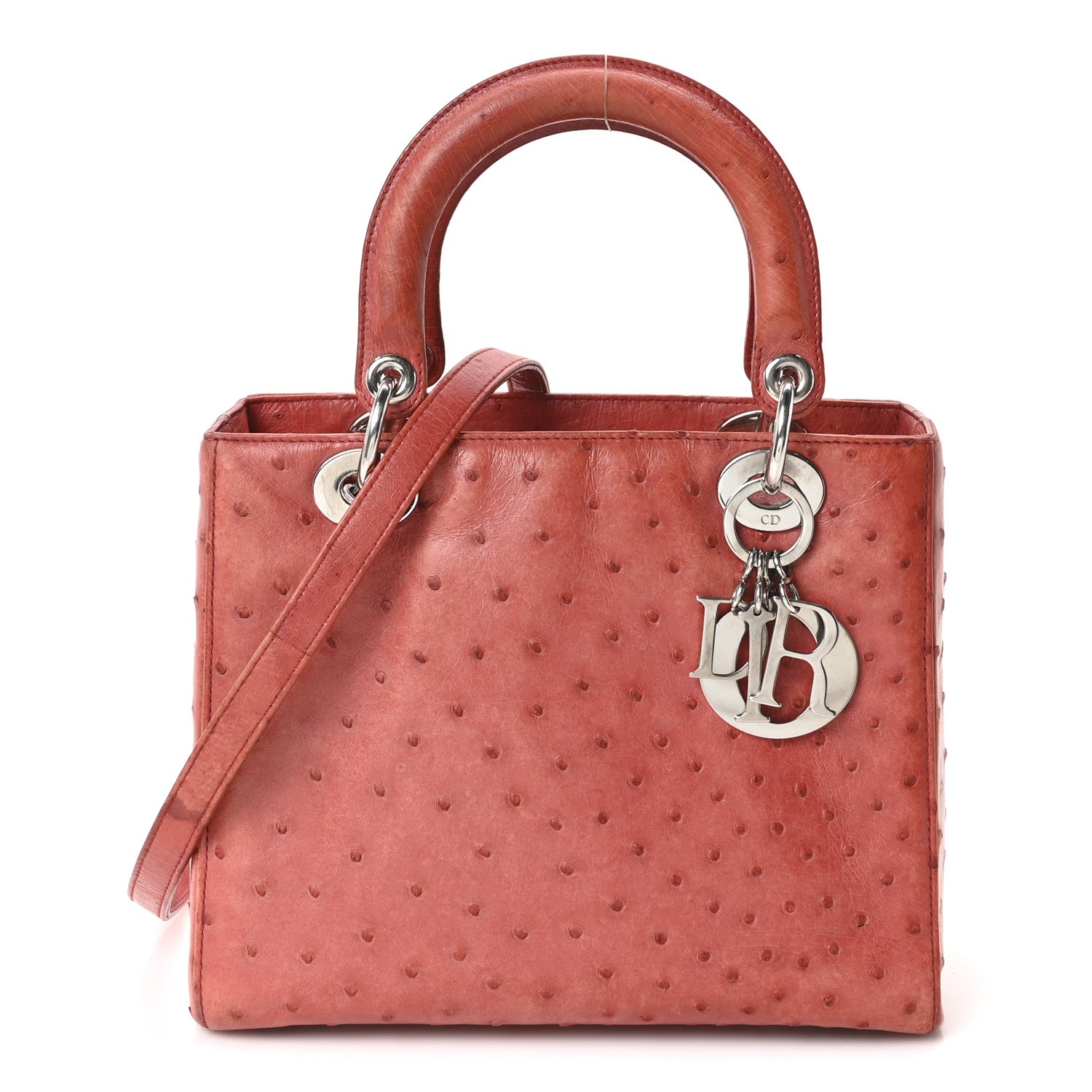 Christian Dior Ostrich Medium Lady Dior Red 1 of 10