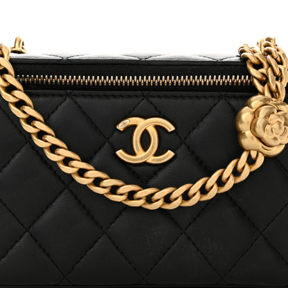 Chanel Lambskin Quilted Sweet Camellia Small Vanity Case With Chain Black 8 of 13