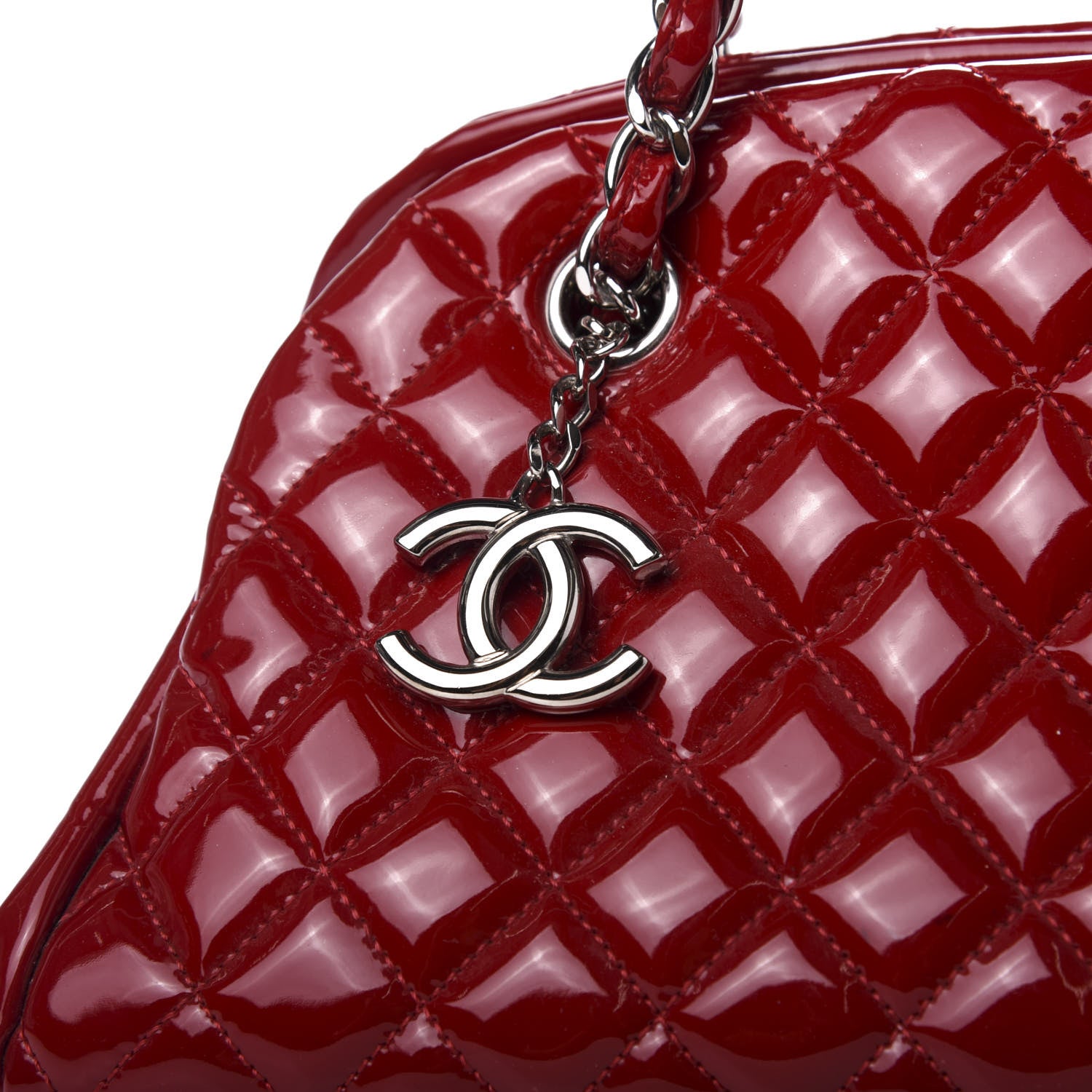 Chanel Patent Quilted Medium Just Mademoiselle Bowling Bag Red 16 of 16