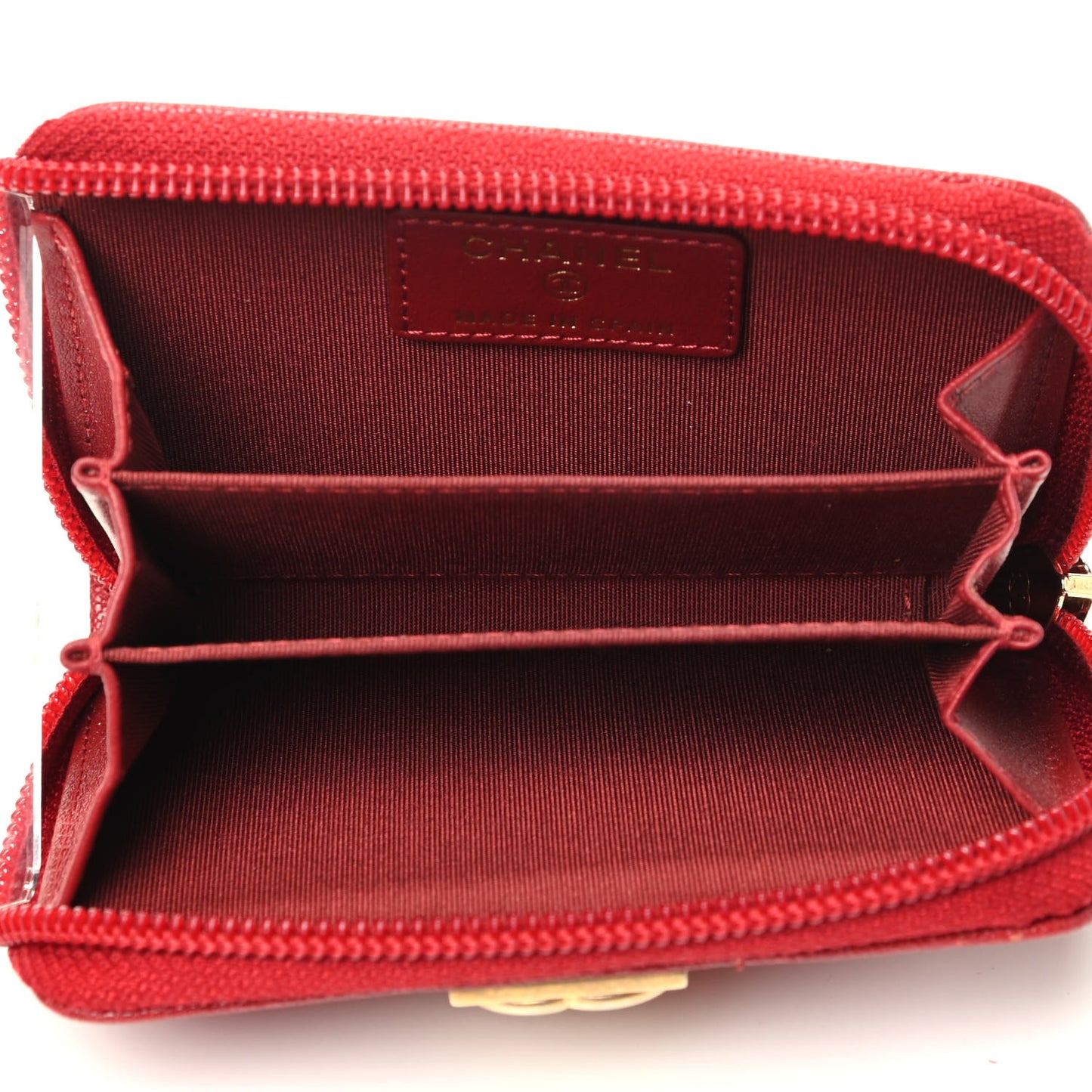 Iridescent Caviar Quilted Boy Zip Around Coin Purse Wallet Red
