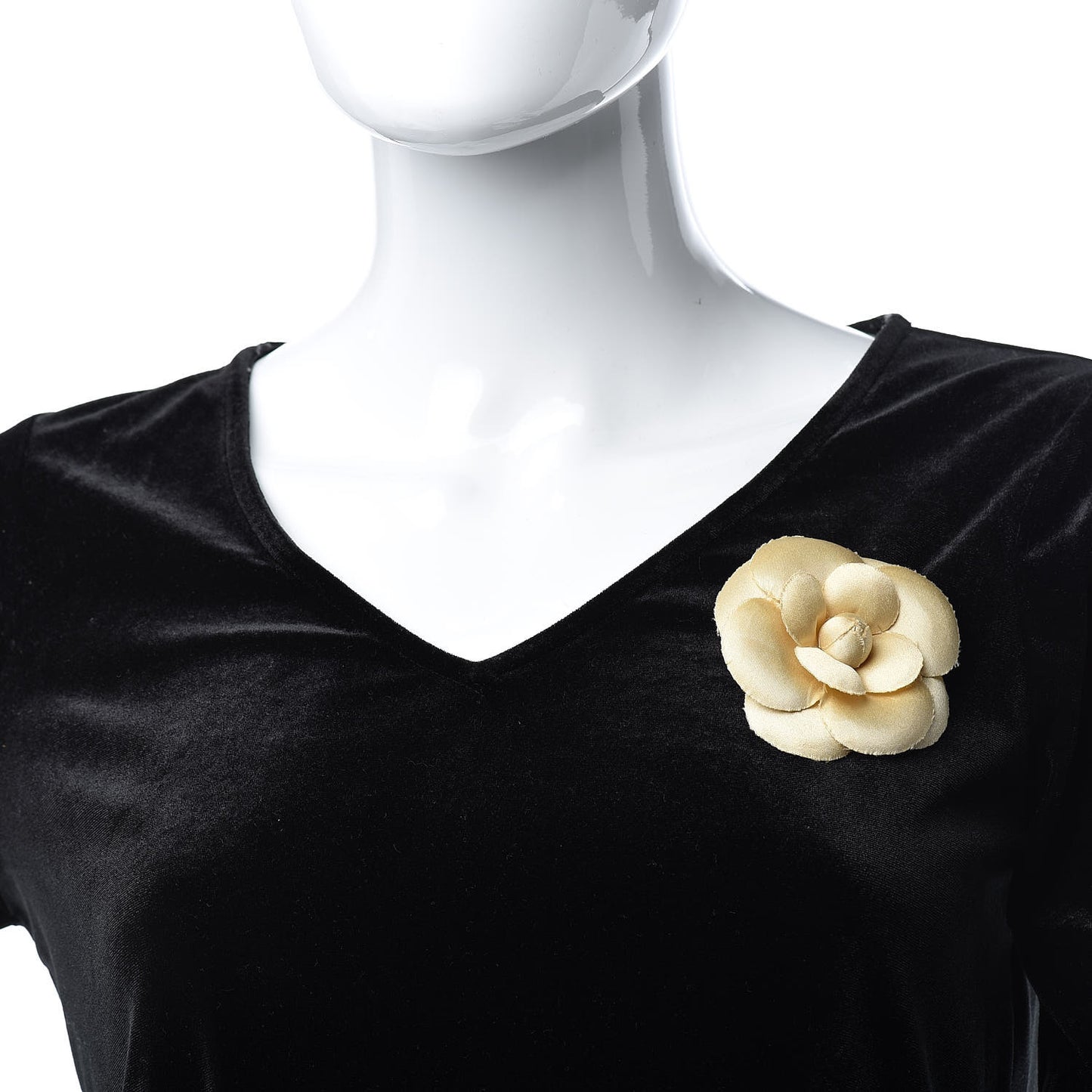 Crepe Satin Camellia Brooch Pin Beige