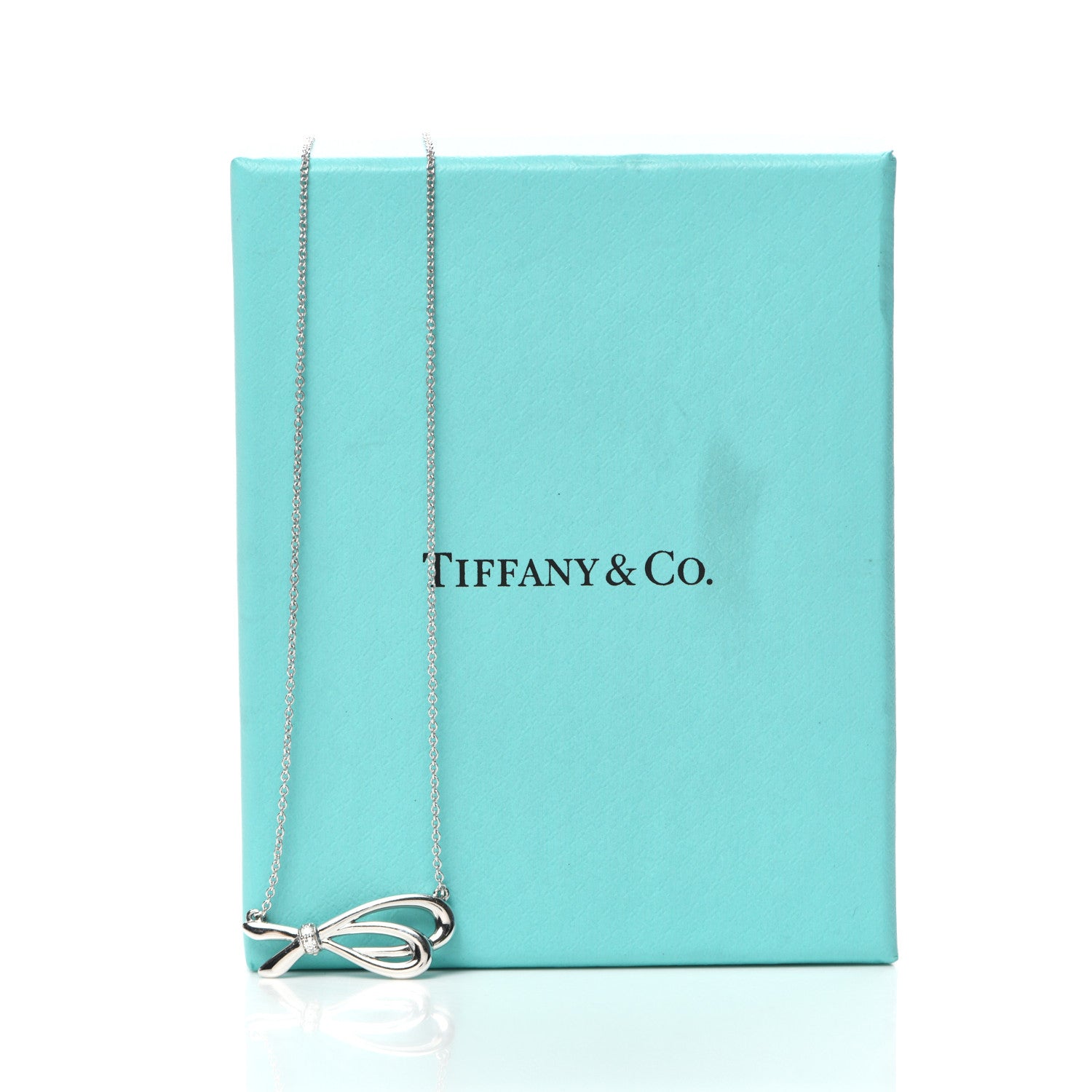 Tiffany 18K White Gold Mini Diamond Bow Pendant Necklace 6 of 6