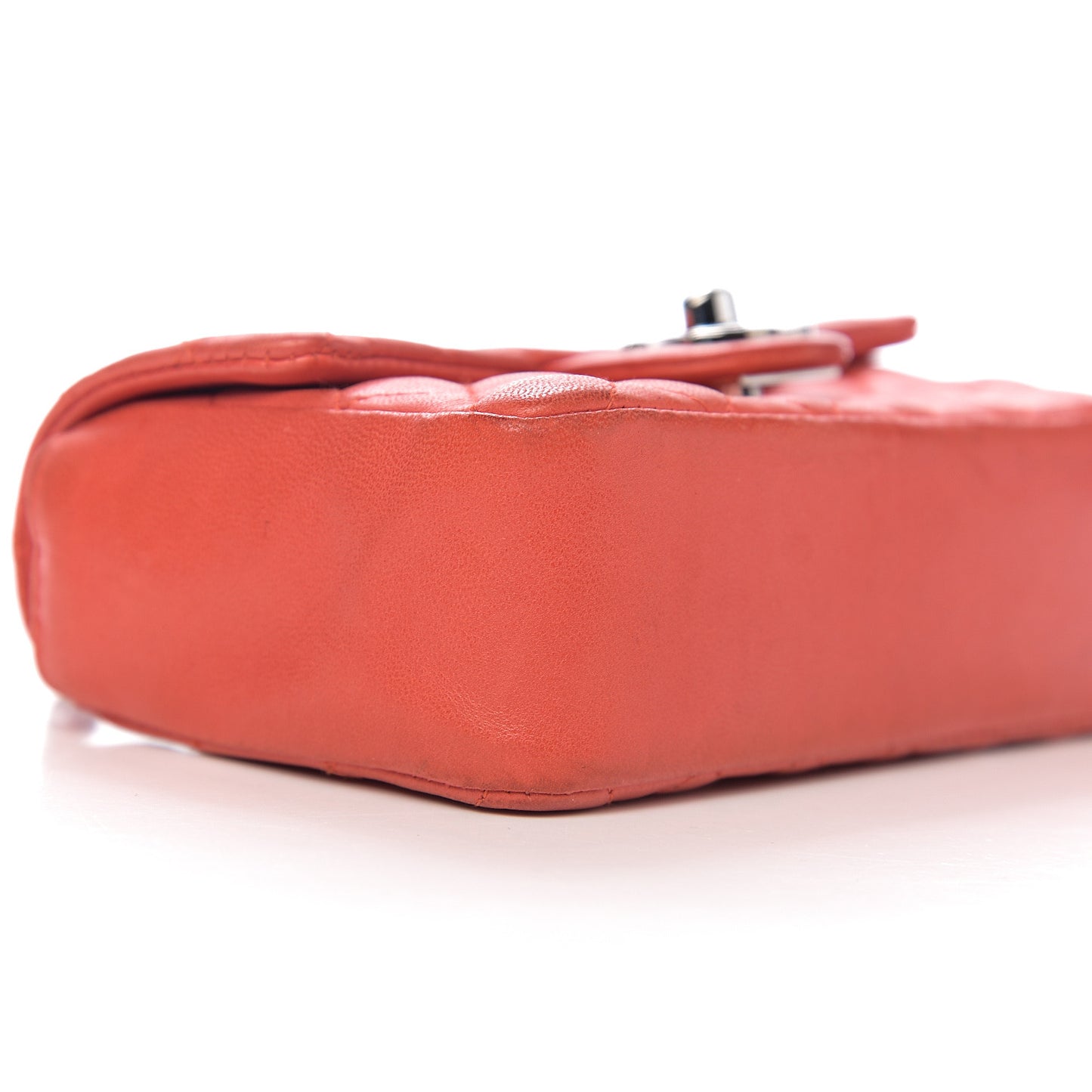 Lambskin Quilted Mini Rectangular Flap Red Orange