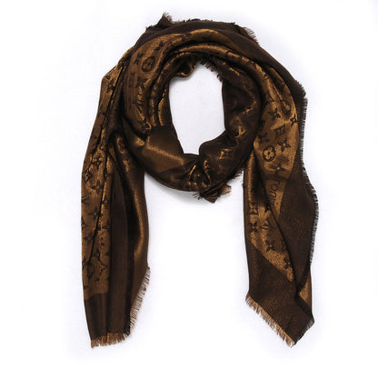 Louis Vuitton Silk Lurex Wool Monogram Shine Shawl Brown 1 of 6