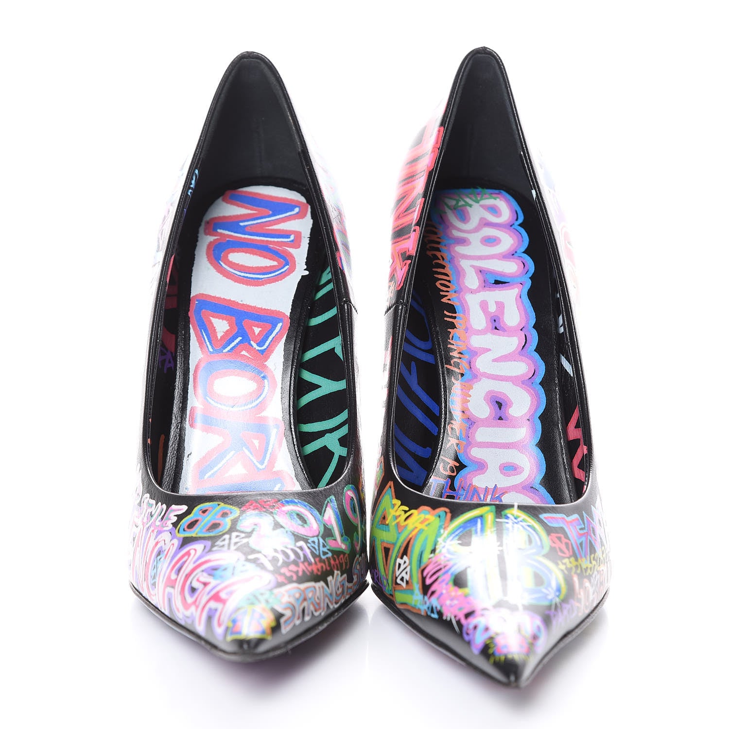 Balenciaga Chevre Classic Graffiti Knife Pointed 110mm Pumps 35 Black Multicolor 2 of 8