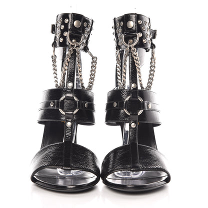 Saint Laurent Shiny Calfskin Multi-Studded Strap Fetish Ankle Sandals 36.5 Black 2 of 9