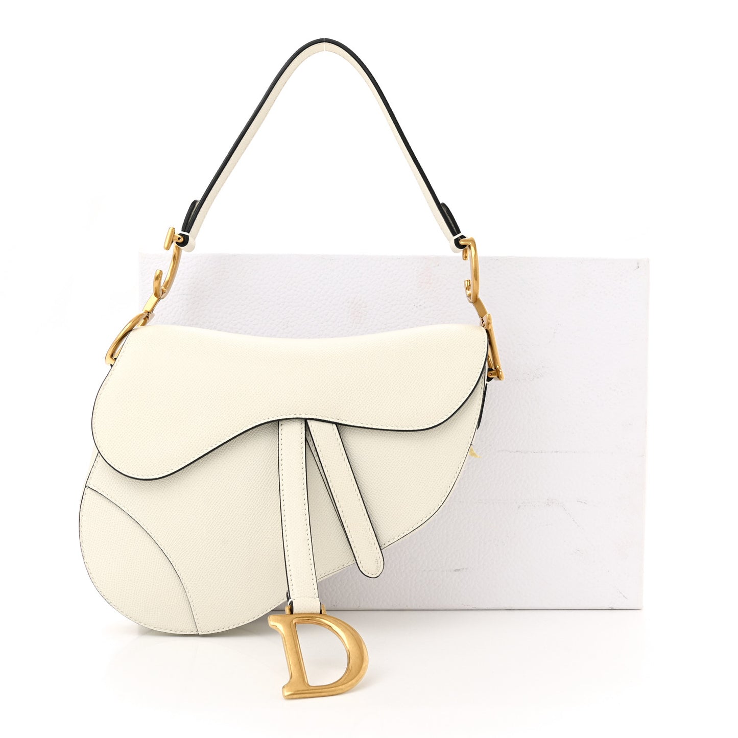Grained Calfskin Saddle Bag White
