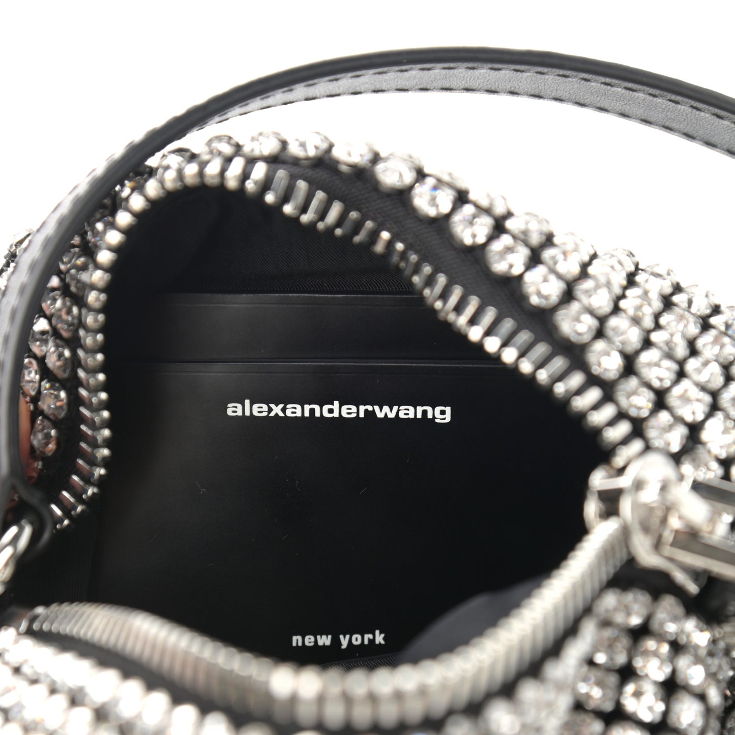 Mesh Crystal Rhinestone Mini Heiress Pouch Black Silver