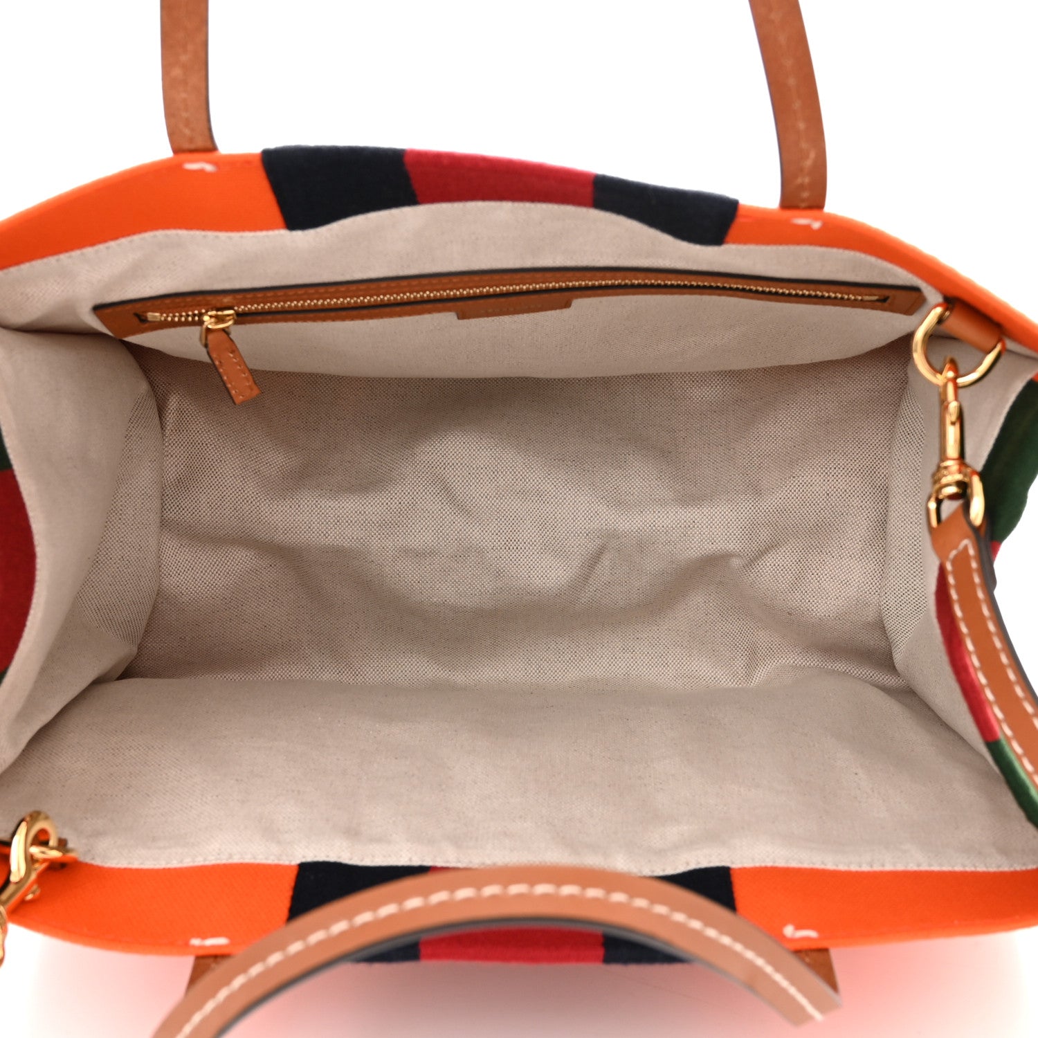 Gucci Canvas Calfskin Web Large Interlocking G Tote Bag Vibrant Orange Hazel Brown 5 of 9