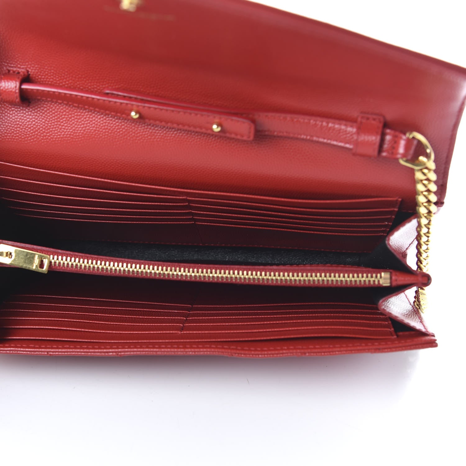 Saint Laurent Grain De Poudre Matelasse Chevron Monogram Chain Wallet Red 5 of 10