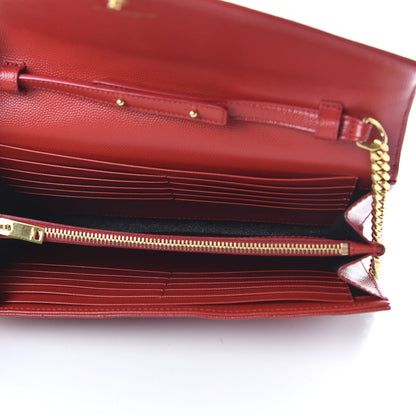 Saint Laurent Grain De Poudre Matelasse Chevron Monogram Chain Wallet Red 5 of 10
