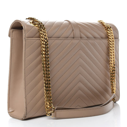 Saint Laurent Grain De Poudre Matelasse Chevron Large Monogram Satchel Beige 3 of 19