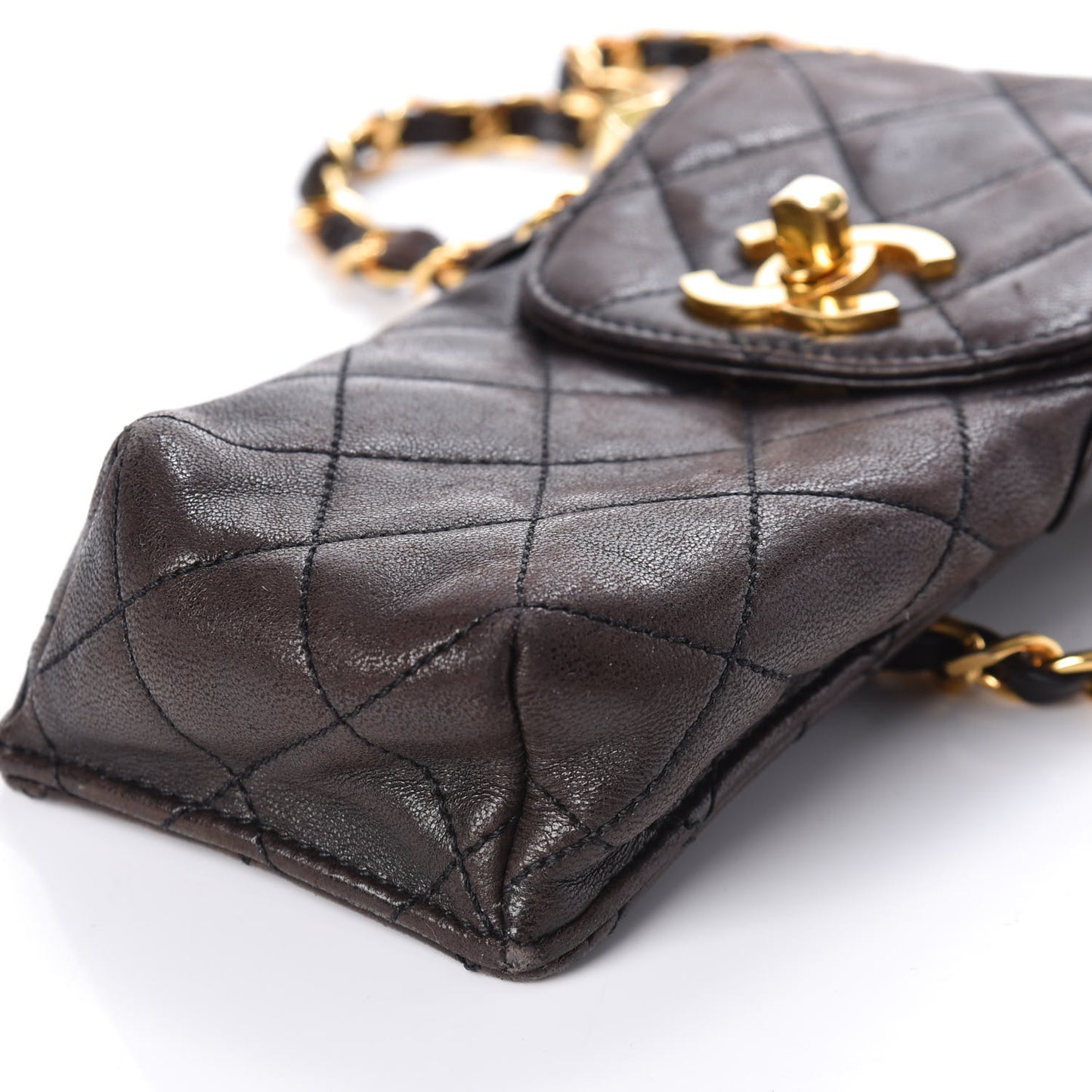 Lambskin Quilted Phone Holder Brown