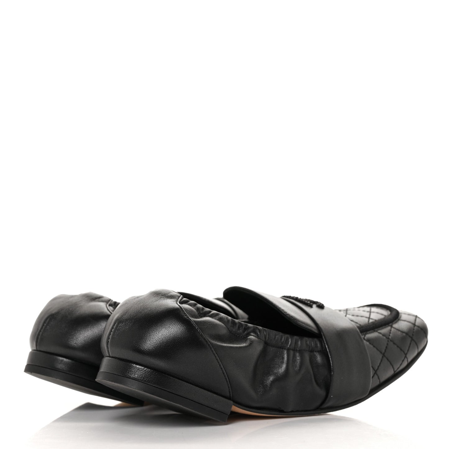 Laminated Lambskin Womens Quilted Elastic CC Moccasin Loafers 37.5 Black