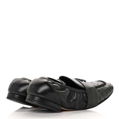Chanel Laminated Lambskin Womens Quilted Elastic CC Moccasin Loafers 37.5 Black 4 of 8