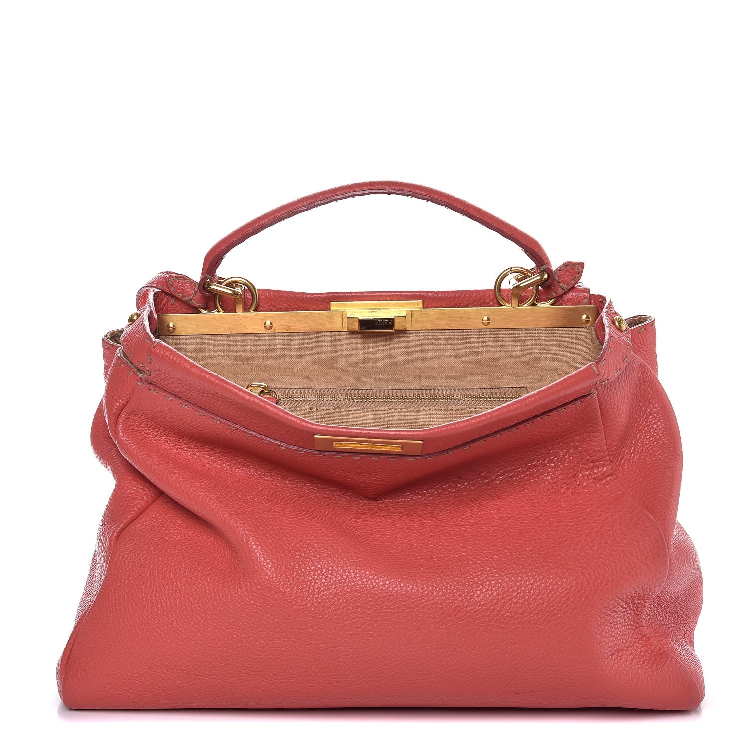 Fendi Cuoio Romano Selleria Large Peekaboo Iconic Satchel Coral 1 of 15