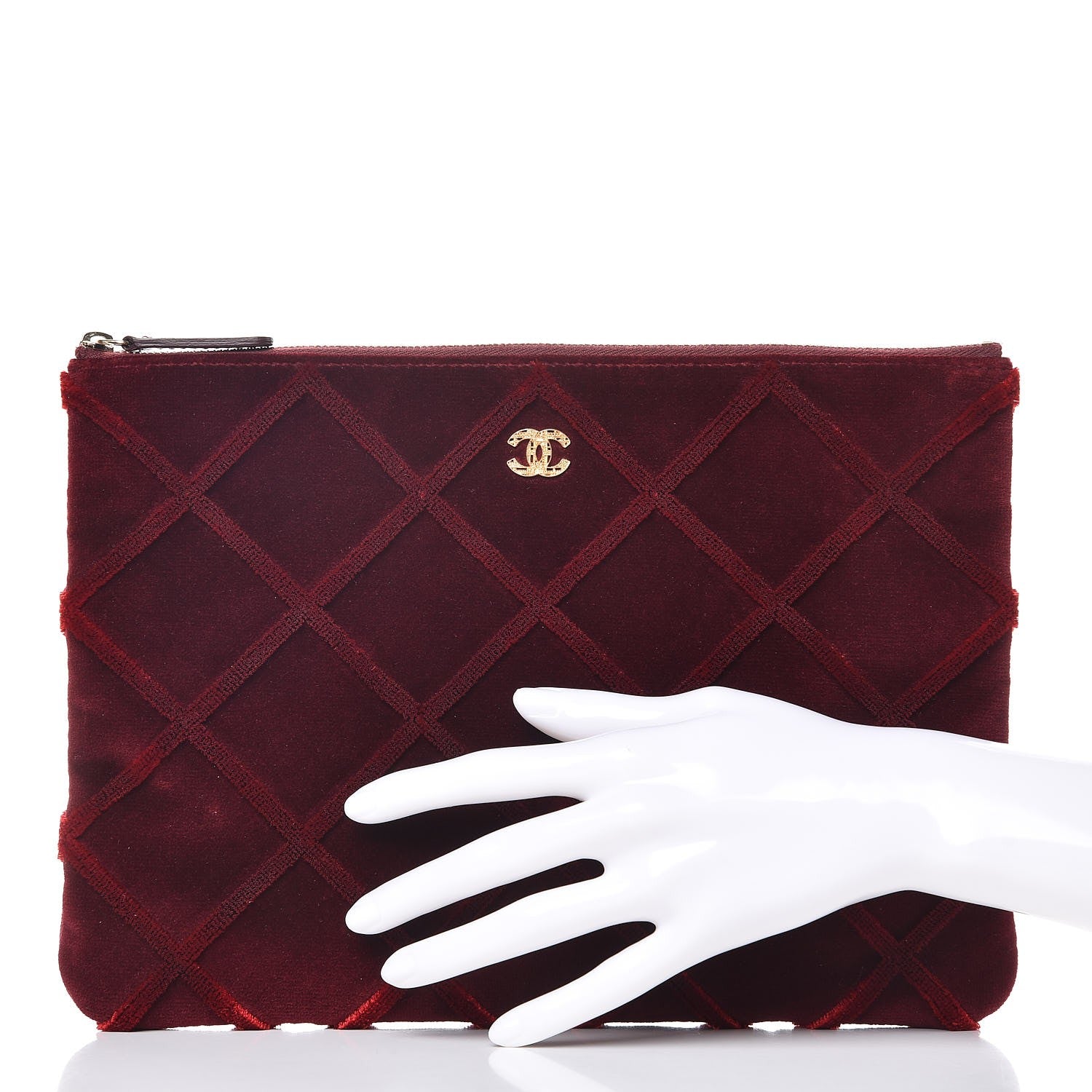 Chanel Velvet Quilted Medium Cosmetic Case Burgundy 2 of 8