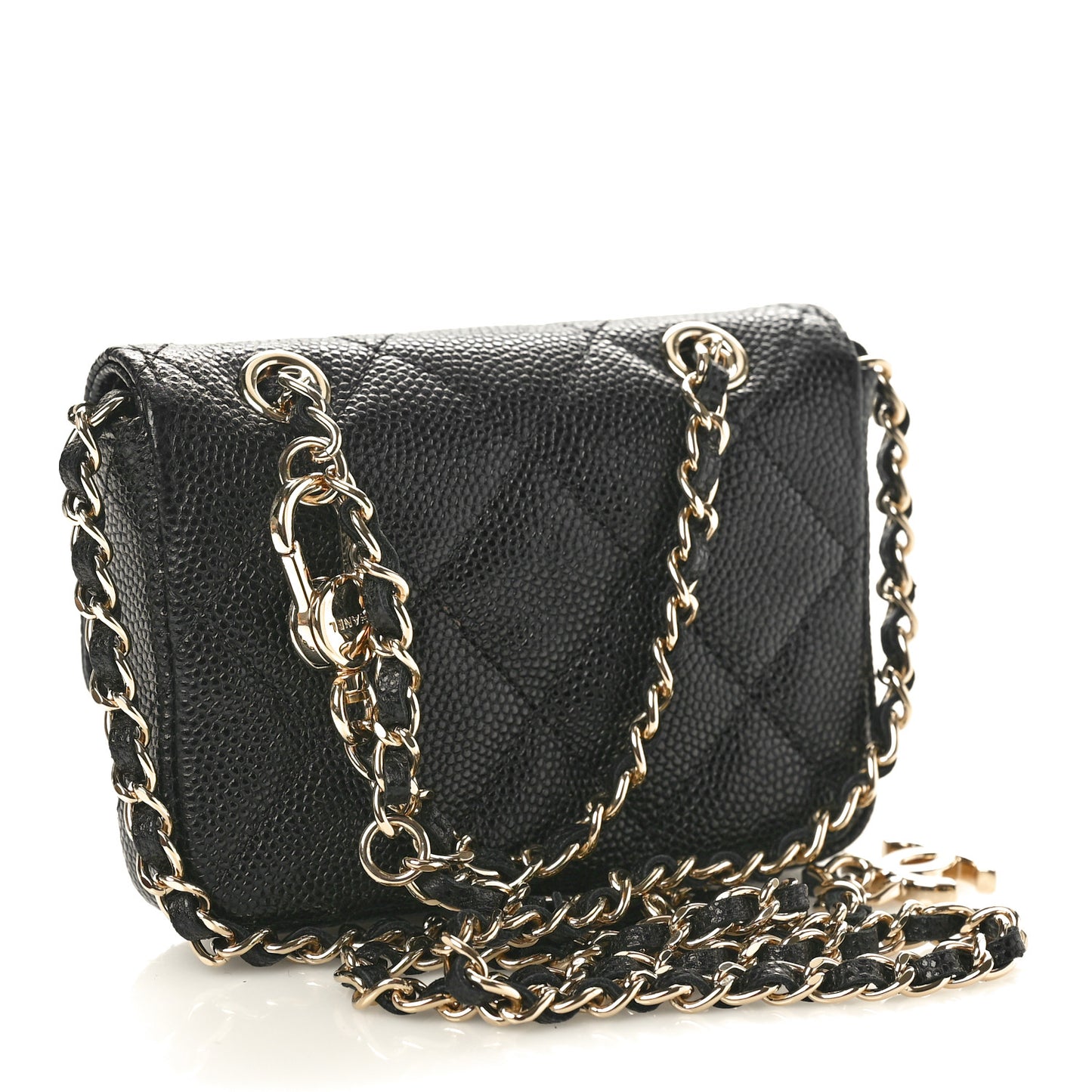Caviar Quilted Mini Chain Belt Bag Black