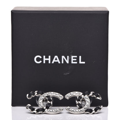 Chanel Crystal Baguette Lambskin Large CC Earrings Silver Black 5 of 5