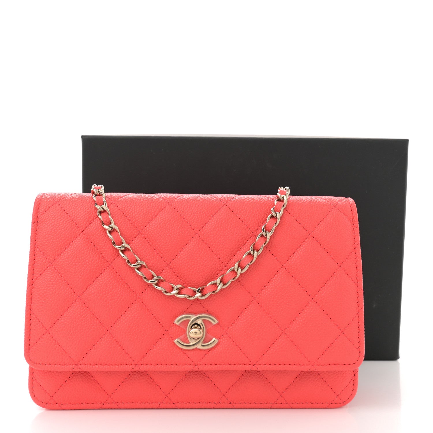 Chanel Caviar Quilted Bow Wallet On Chain WOC Orange 11 of 11
