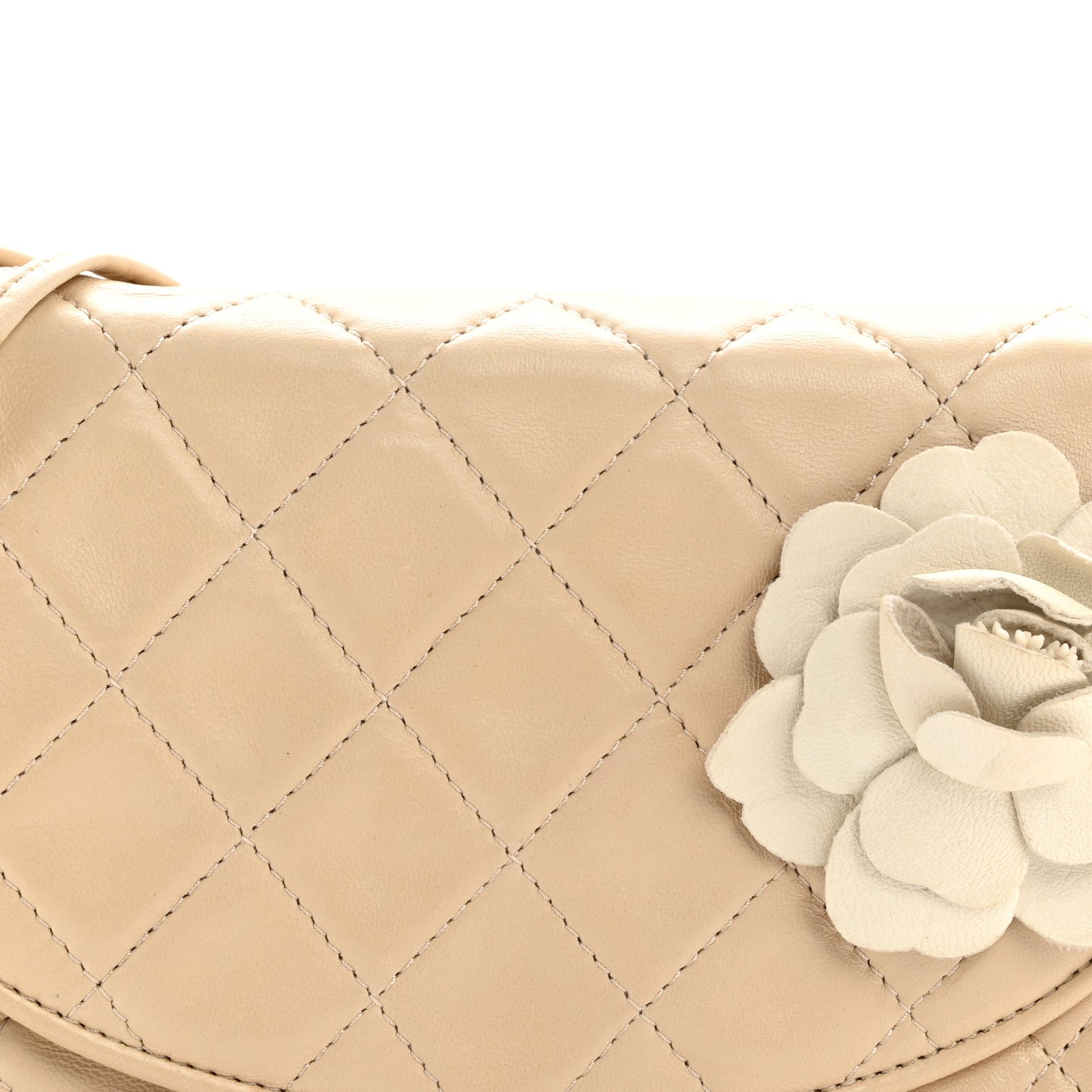 Lambskin Quilted Mini Camellia Flap Beige