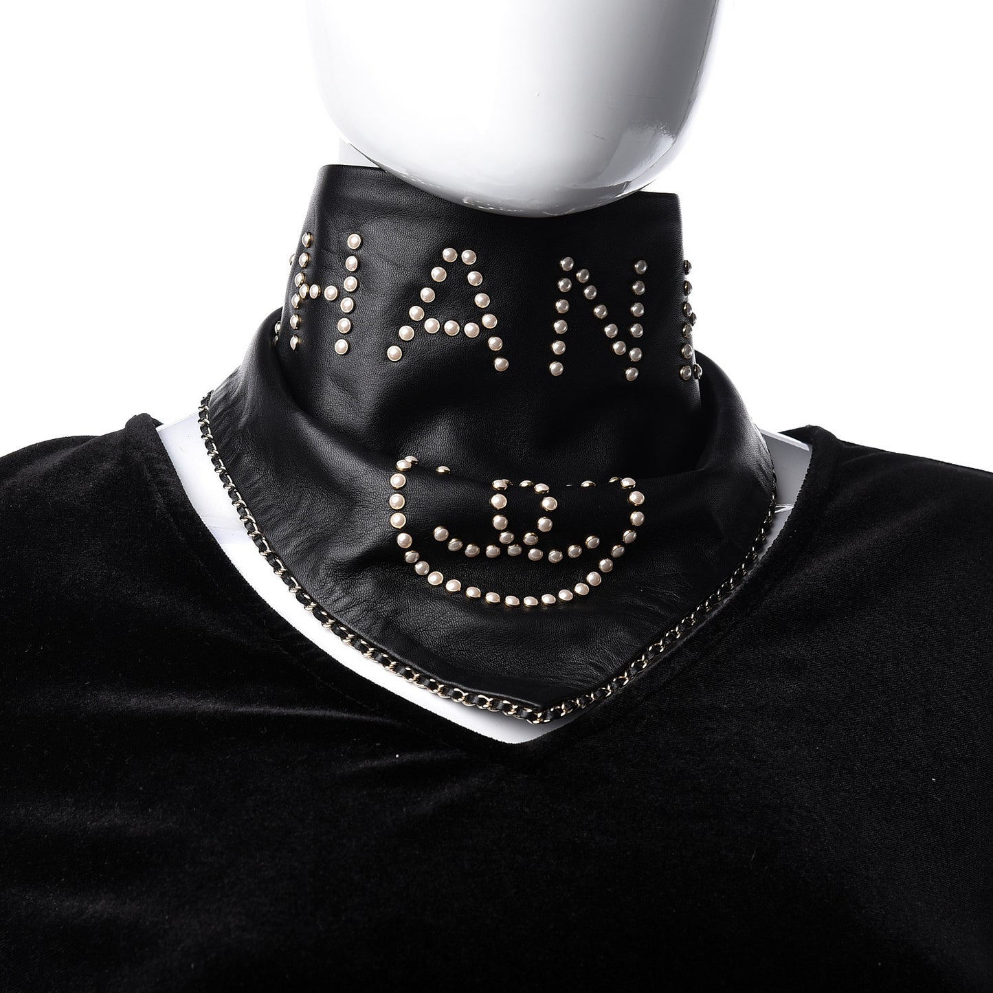 Lambskin Pearl Studded CC Bandana Black