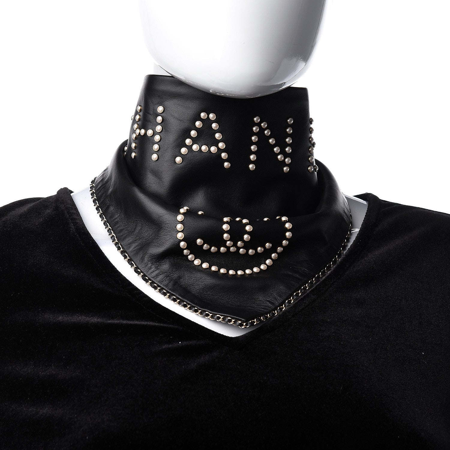 Chanel Lambskin Pearl Studded CC Bandana Black 2 of 4
