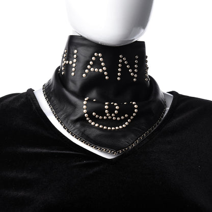 Chanel Lambskin Pearl Studded CC Bandana Black 2 of 4