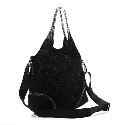 Chanel Microsuede Quilted Rodeo Drive Hobo Black 2 of 9