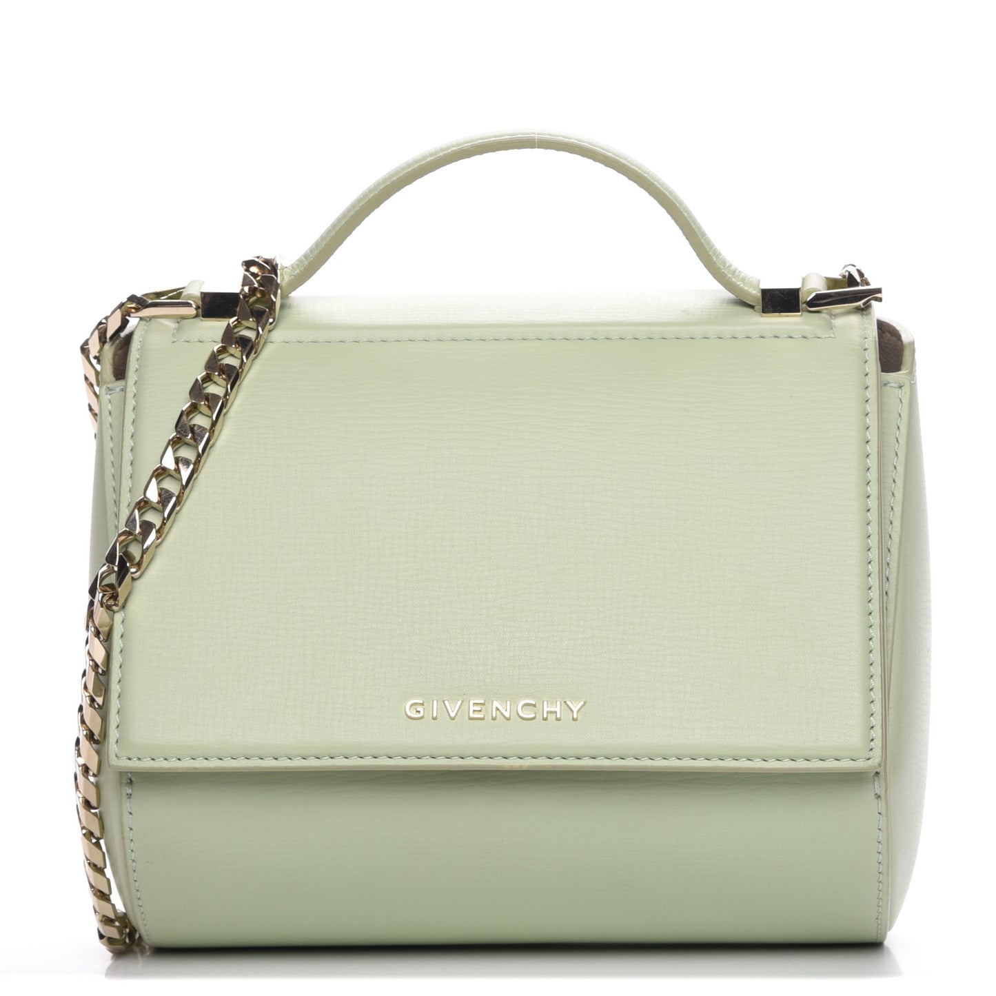 Textured Calfskin Mini Pandora Box Chain Crossbody Bag Aqua Green