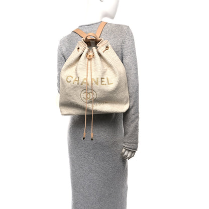 Chanel Lurex Boucle Large Deauville Backpack Beige 2 of 10