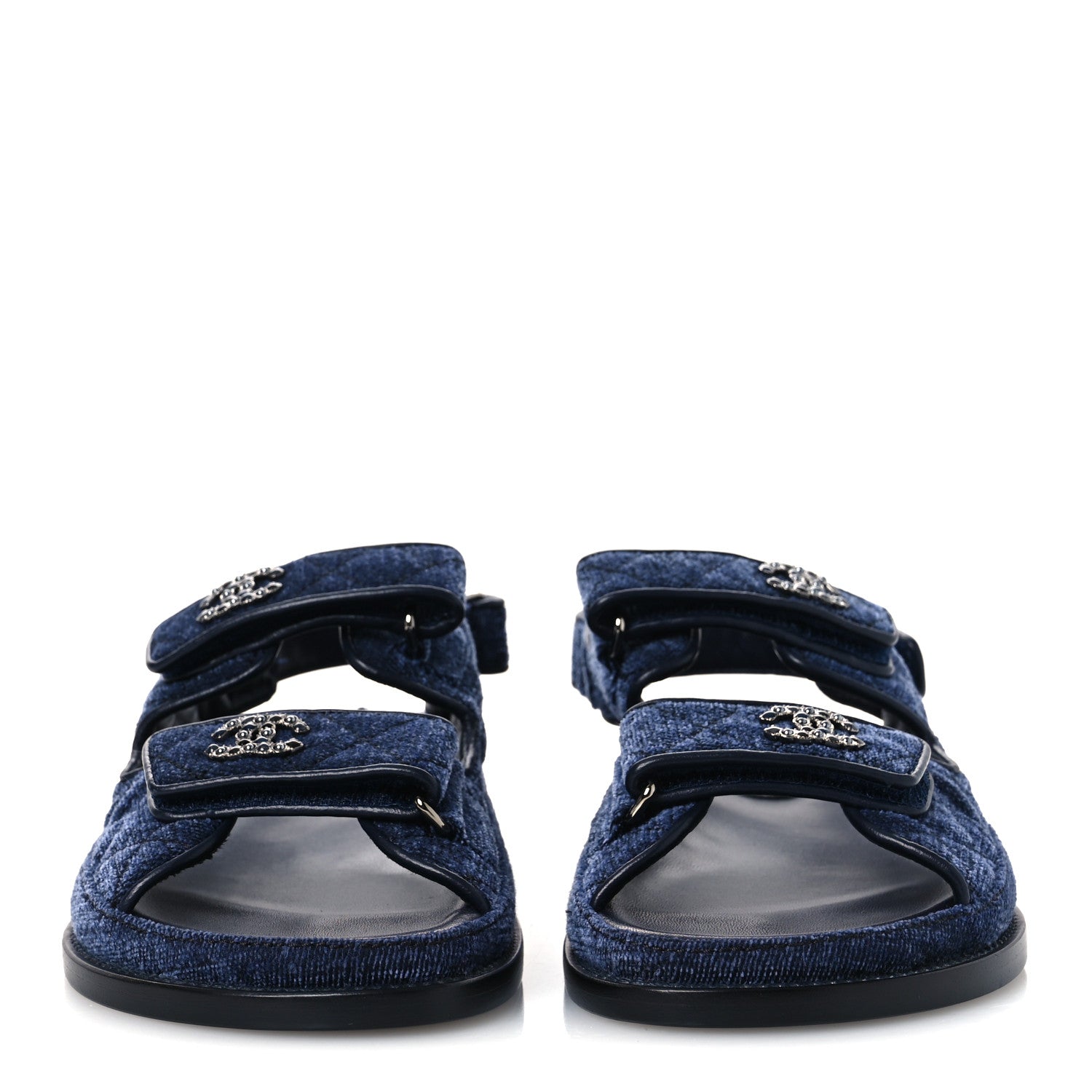 Chanel Velvet Velcro Dad Sandals 37.5 Blue 3 of 12