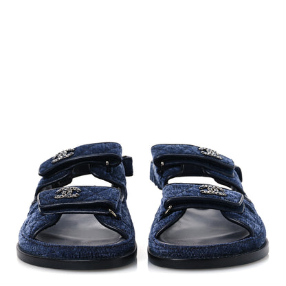 Chanel Velvet Velcro Dad Sandals 37.5 Blue 3 of 12