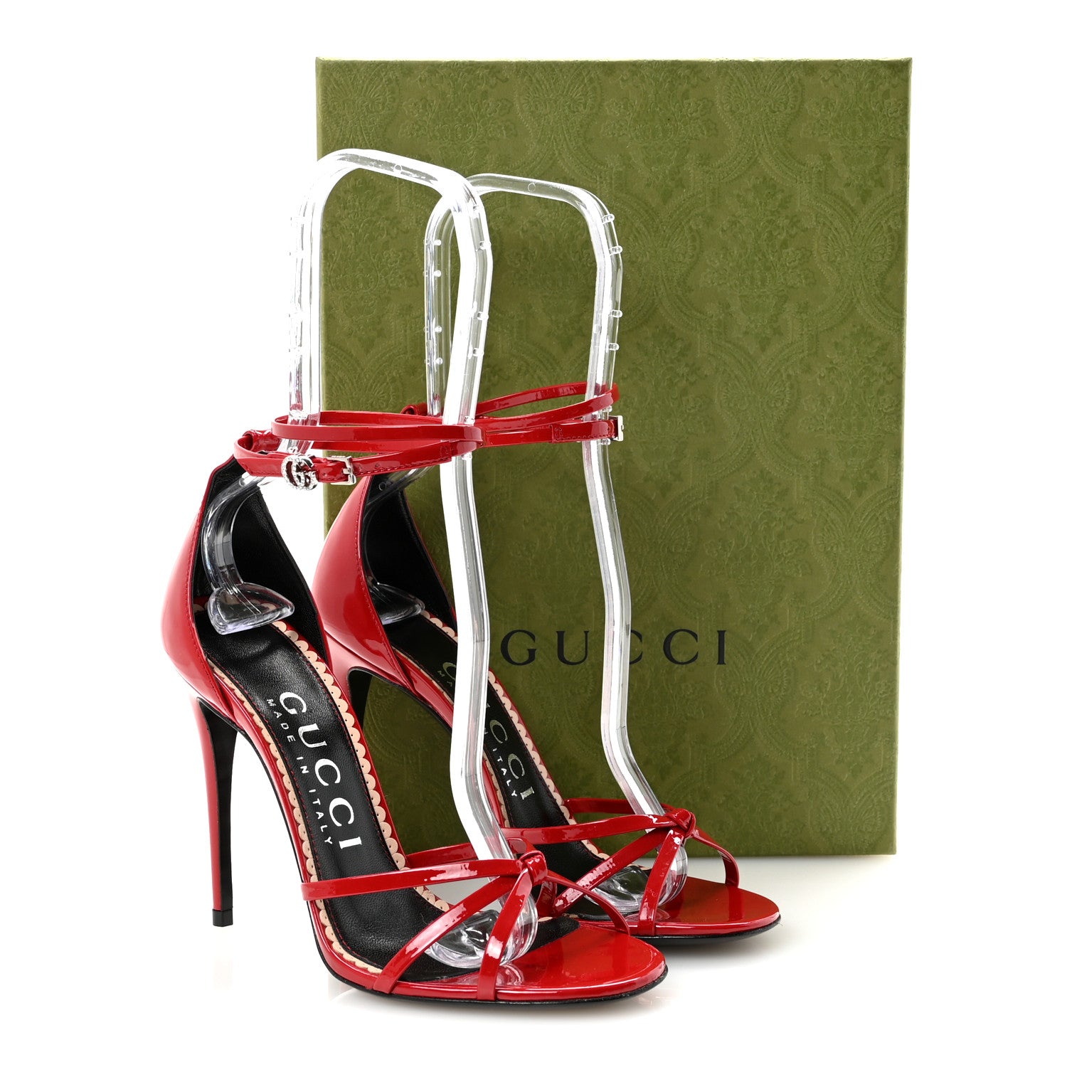 GUCCIラバーサンダル 37 レッド Gucci Patent Crystal Double G Ankle Wrap Sandals 37 Red 1795572