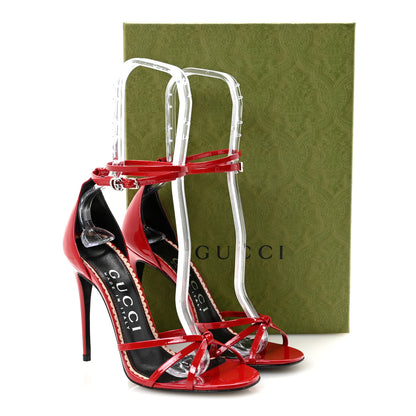 Gucci Patent Crystal Double G Ankle Wrap Sandals 37 Red 9 of 9