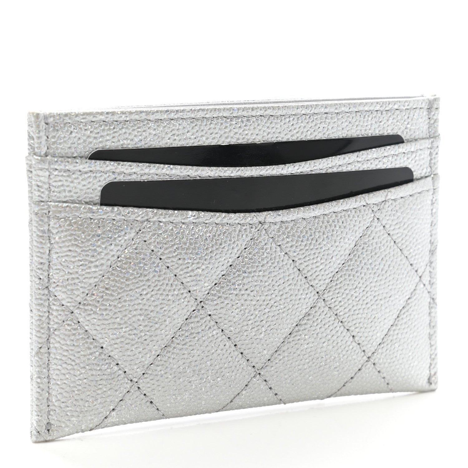 Chanel Glittered Metallic Caviar Quilted Card Holder Silver 3 of 8