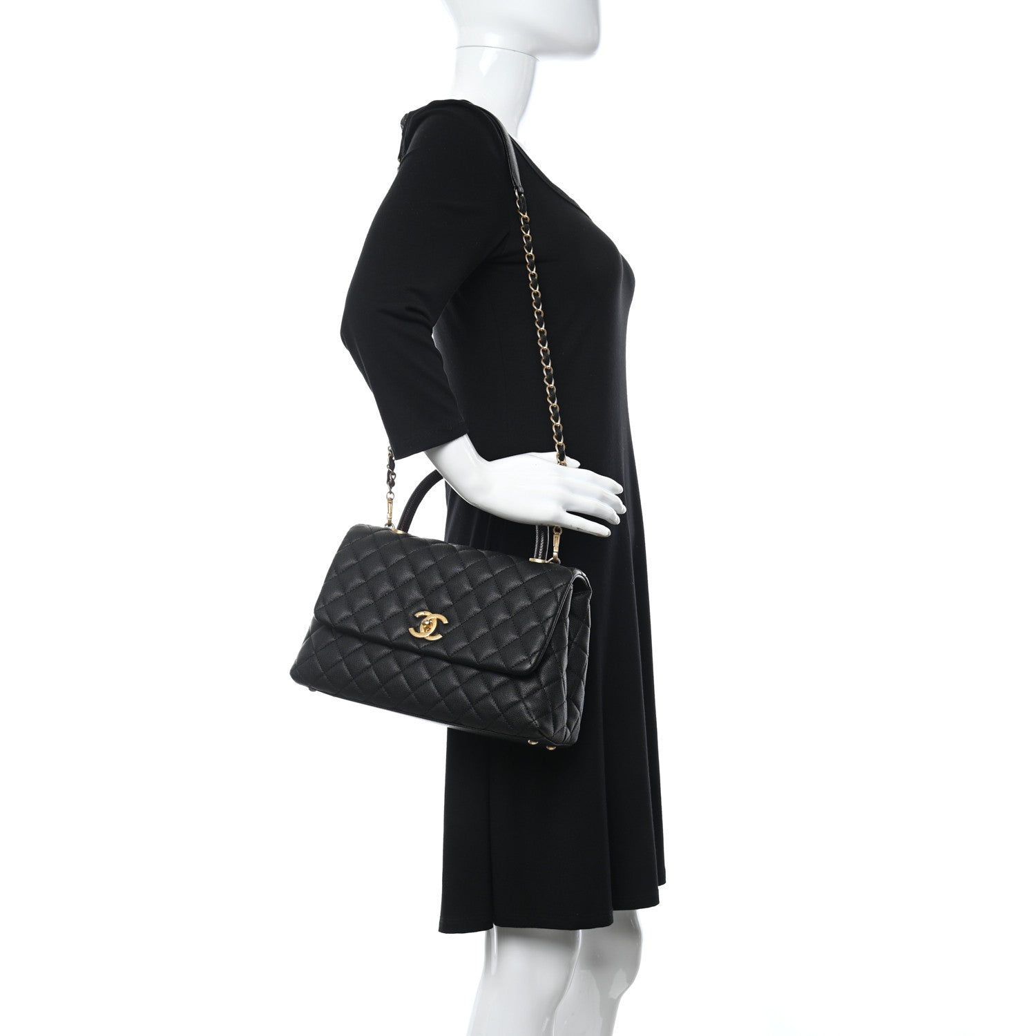 Chanel Caviar Lizard Embossed Quilted Small Coco Handle Flap Black 3 of 5