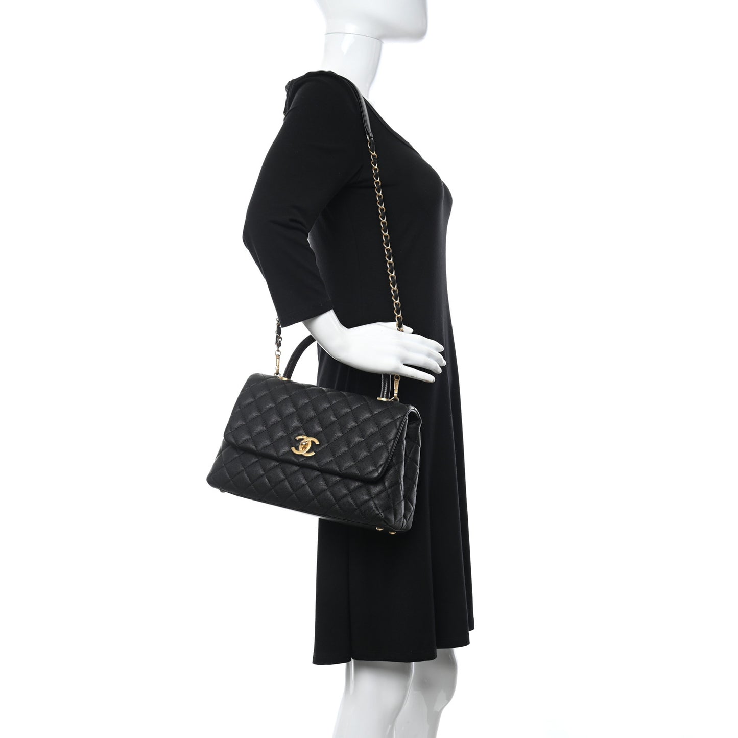 Caviar Lizard Embossed Quilted Small Coco Handle Flap Black
