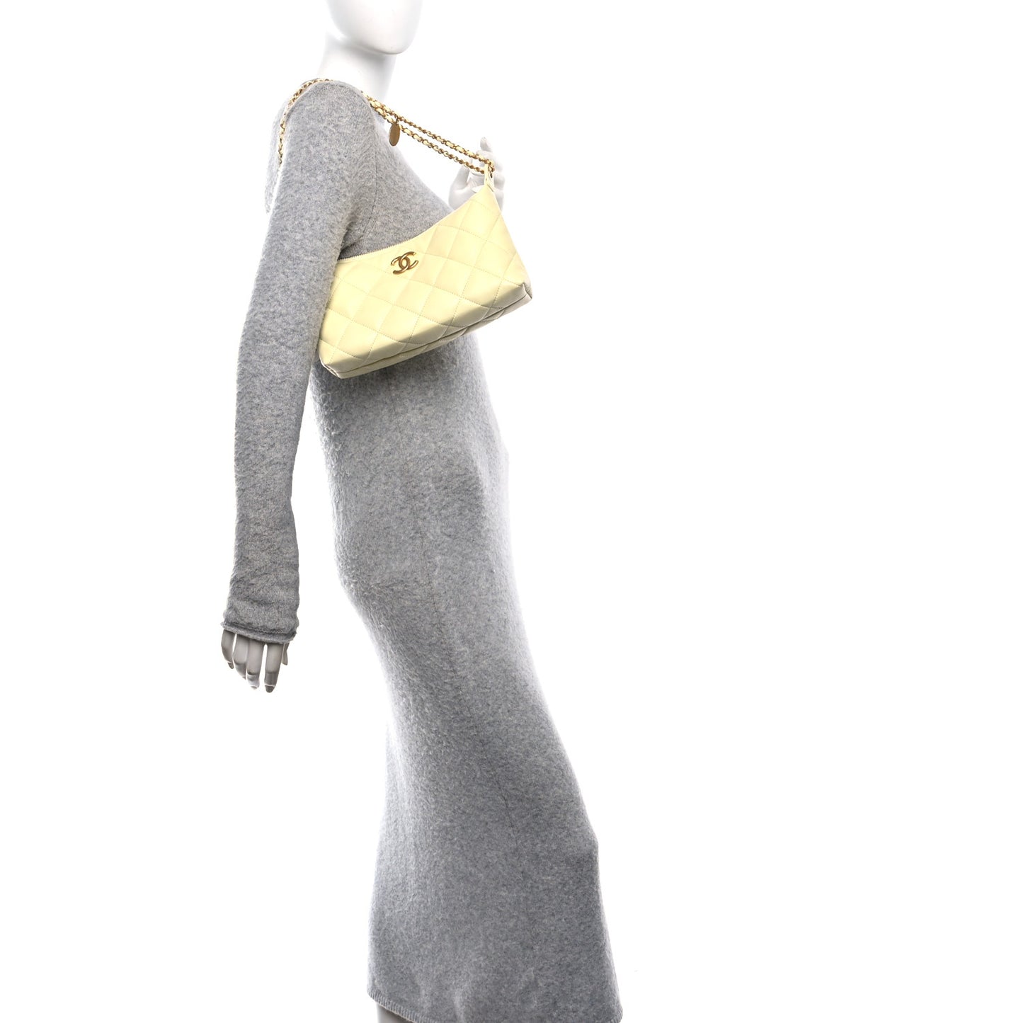 Lambskin Quilted Hobo Shoulder Bag Light Yellow
