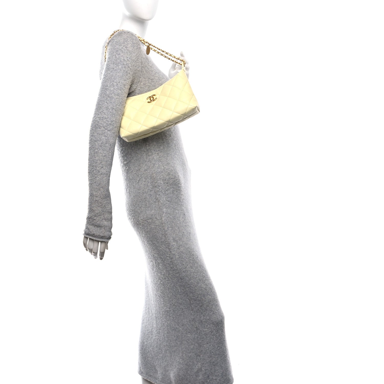 Chanel Lambskin Quilted Hobo Shoulder Bag Light Yellow 2 of 12