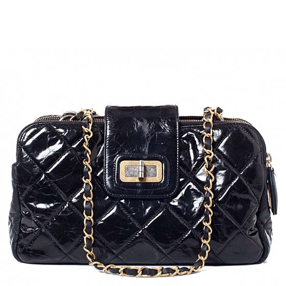 Glazed Calfskin Mademoiselle Zip Shopping Tote Black