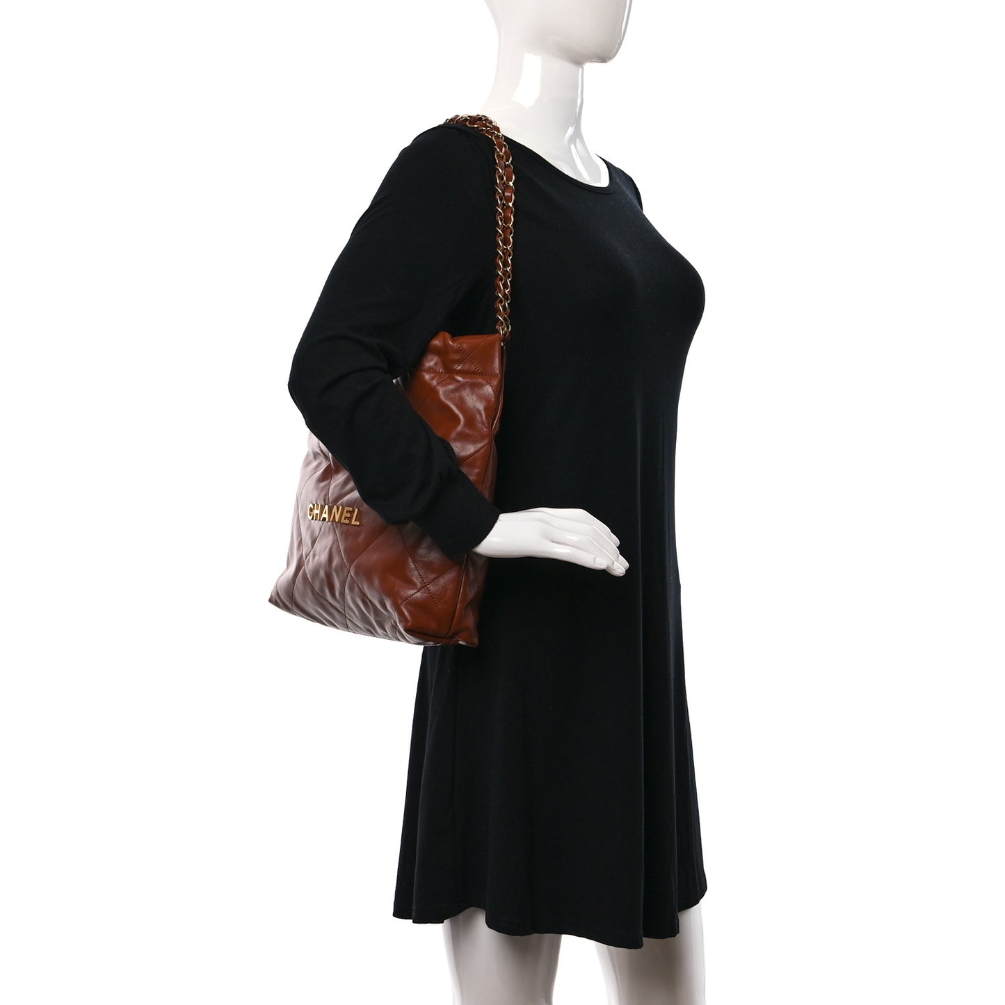 Shiny Calfskin Quilted Small Chanel 22 Camel