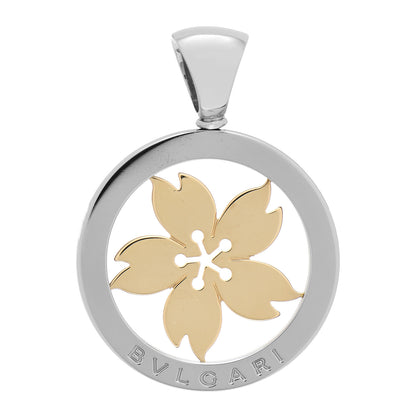 Bulgari Stainless Steel 18K Yellow Gold Large Tondo Sakura Flower Pendant 1 of 3