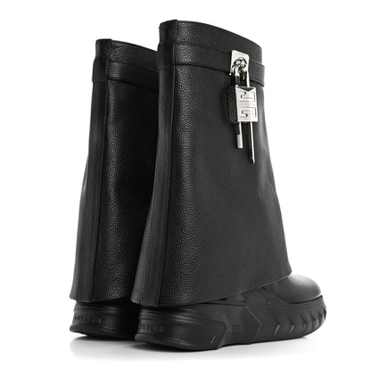 Givenchy Grained Calfskin Shark Lock Biker Ankle Boots 37 Black 4 of 9