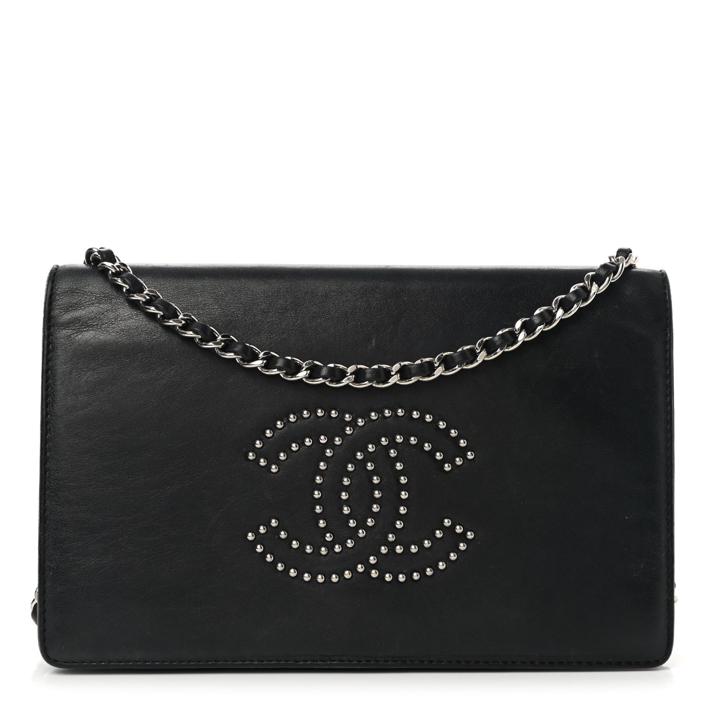 Lambskin Studded CC Wallet On Chain WOC Black