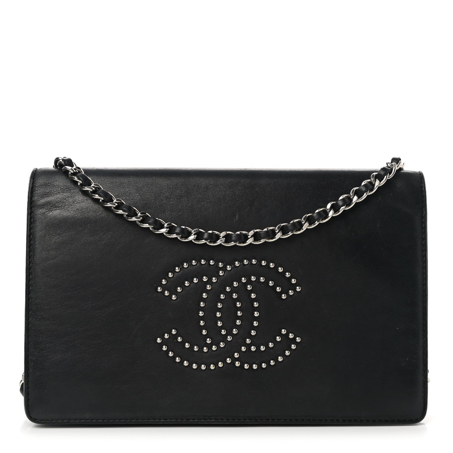 Chanel Lambskin Studded CC Wallet On Chain WOC Black 1 of 13
