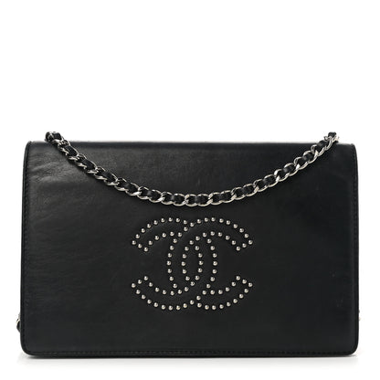 Chanel Lambskin Studded CC Wallet On Chain WOC Black 1 of 13